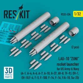 Reskit LAU-10 "ZUNI" rocket launcher for US Army & Navy (2 pcs) (A-1, A-4, A-6, A-7, A-10, A-37, AV-8, TF-9J, OV-1, OV-10, F-4, F-5, F-100, F-14, F-16, F/A-18, Su-25) (3D Printed) (1/32)