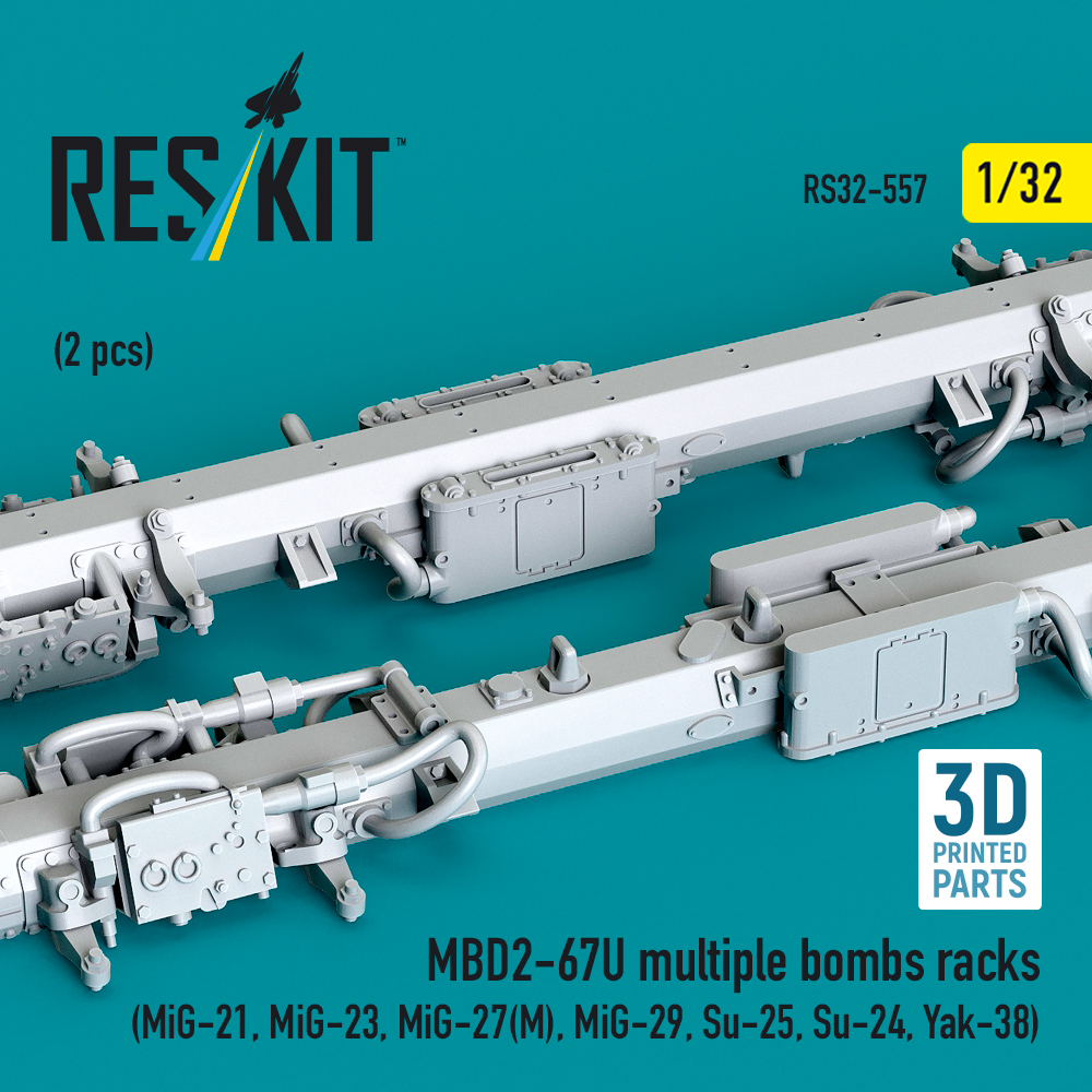 Reskit MBD2-67U multiple bombs racks (2 pcs) (MiG-21, MiG-23, MiG-27(М), MiG-29, Su-25, Su-24, Yak-38) (3D Printed) (1/32) - Image 2