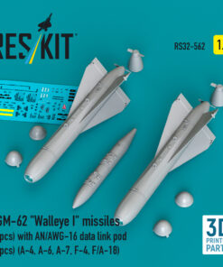 Reskit AGM-62 "Walleye I" missiles (2 pcs) with AN/AWG-16 data link pod (1 pcs) (A-4, A-6, A-7, F-4, F/A-18) (3D Printed) (1/32)