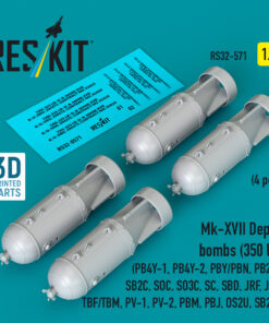 Reskit Mk-XVII Depth bombs (350 lb) (4 pcs) (PB4Y-1, PB4Y-2, PBY/PBN, PB2Y, SB2C, SOC, SO3C, SC, SBD, JRF, J4F, TBF/TBM, PV-1, PV-2, PBM, PBJ, OS2U, SB2U) (3D Printed) (1/32)