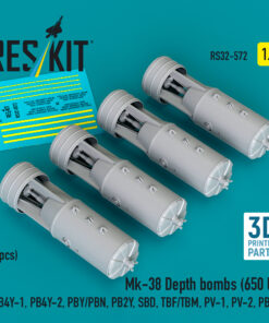 Reskit Mk-38 Depth bombs (650 lb) (4 pcs) (PB4Y-1, PB4Y-2, PBY/PBN, PB2Y, SBD, TBF/TBM, PV-1, PV-2, PBM) (3D Printed) (1/32)
