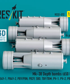 Alternative view of Reskit Mk-38 Depth bombs (650 lb) (4 pcs) (PB4Y-1, PB4Y-2, PBY/PBN, PB2Y, SBD, TBF/TBM, PV-1, PV-2, PBM) (3D Printed) (1/32)