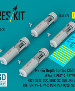 Reskit Mk-54 Depth bombs (350 lb) (4 pcs) (PB4Y-1, PB4Y-2, PBY/PBN, PB2Y, SB2C, SOC, SO3C, SC, SBD, JRF, J4F, TBF/TBM, PV-1, PV-2, PBM, PBJ, OS2U, SB2U) (3D Printed) (1/32)