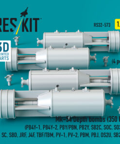 Alternative view of Reskit Mk-54 Depth bombs (350 lb) (4 pcs) (PB4Y-1, PB4Y-2, PBY/PBN, PB2Y, SB2C, SOC, SO3C, SC, SBD, JRF, J4F, TBF/TBM, PV-1, PV-2, PBM, PBJ, OS2U, SB2U) (3D Printed) (1/32)