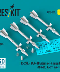 Reskit R-27EP (AA-10 Alamo-F) missiles (4 pcs) (MiG-29, Su-27, Yak-141) (3D Printed) (1/32)