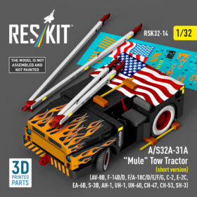 Reskit A/S32A-31A "Mule" Tow Tractor (short version) (AV-8B, F-14B/D, F/A-18C/D/E/F/G, C-2, E-2С, EA-6B, S-3B, AH-1, UH-1, UH-60, CH-47, CH-53, SH-3) (3D Printed model kit) (1/32)