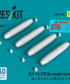 Reskit BLU-1A (750 lb) napalm bombs (A-1, A-4, A-7, A-26K, B-57, F-100) (3D Printed) (1/32) RS32-0578
