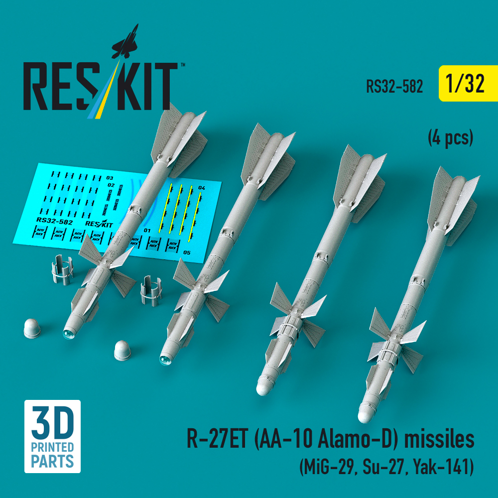 Reskit R-27ET (AA-10 Alamo-D) missiles (MiG-29, Su-27, Yak-141) (3D Printed) (1/32) RS32-0582