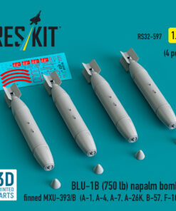 Reskit BLU-1B (750 lb) napalm bombs finned MXU-393/B (A-1, A-4, A-7, A-26K, B-57, F-100) (3D Printed) (1/32) RS32-0597