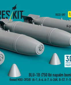 Alternative view of Reskit BLU-1B (750 lb) napalm bombs finned MXU-393/B (A-1, A-4, A-7, A-26K, B-57, F-100) (3D Printed) (1/32) RS32-0597