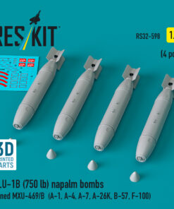 Reskit BLU-1B (750 lb) napalm bombs finned MXU-469/B (4 pcs) (A-1, A-4, A-7, A-26K, B-57, F-100) (3D Printed) (1/32)