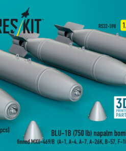 Alternative view of Reskit BLU-1B (750 lb) napalm bombs finned MXU-469/B (4 pcs) (A-1, A-4, A-7, A-26K, B-57, F-100) (3D Printed) (1/32)