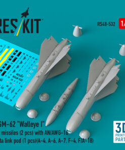 Reskit AGM-62 "Walleye I" ER missiles (2 pcs) with AN/AWG-16 data link pod (1 pcs) (A-4, A-6, A-7, F-4, F/A-18) (3D Printed) (1/48)