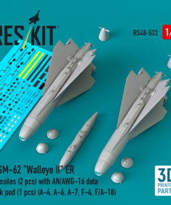 Reskit AGM-62 "Walleye II" ER missiles (2 pcs) with AN/AWG-16 data link pod (1 pcs) (A-4, A-6, A-7, F-4, F/A-18) (3D Printed) (1/48)