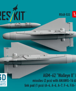 Alternative view of Reskit AGM-62 "Walleye II" ER missiles (2 pcs) with AN/AWG-16 data link pod (1 pcs) (A-4, A-6, A-7, F-4, F/A-18) (3D Printed) (1/48)