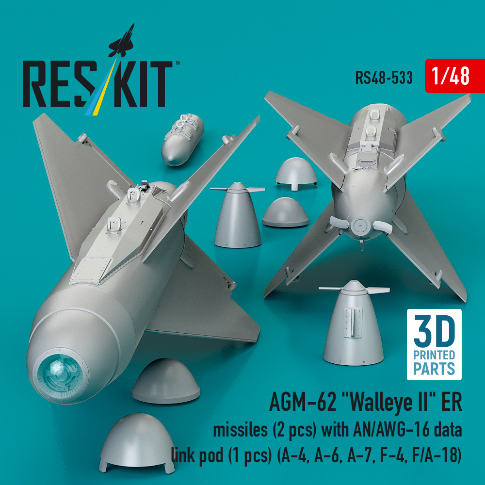 Reskit AGM-62 "Walleye II" ER missiles (2 pcs) with AN/AWG-16 data link pod (1 pcs) (A-4, A-6, A-7, F-4, F/A-18) (3D Printed) (1/48) - Image 3