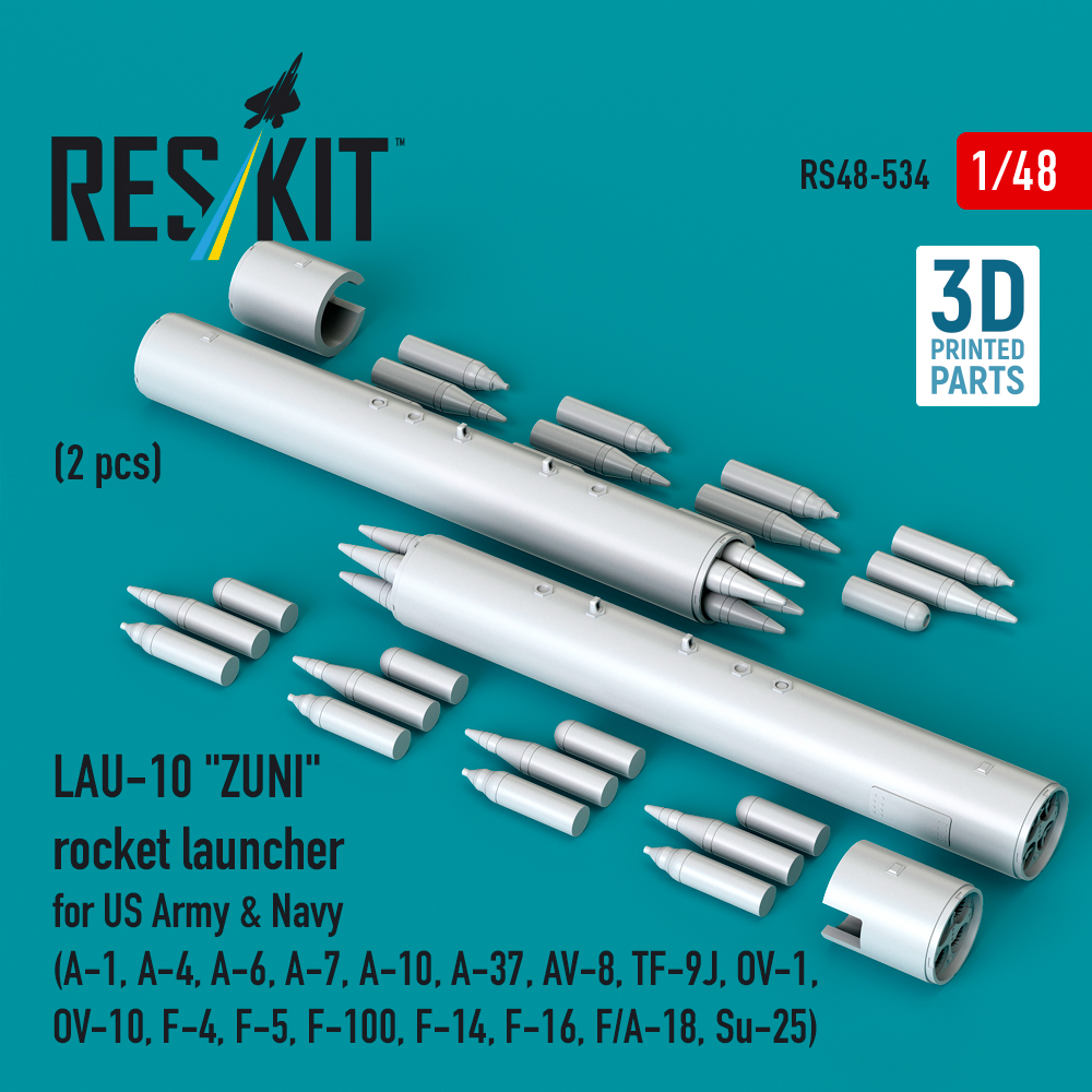 Reskit LAU-10 "ZUNI" rocket launcher for US Army & Navy (2 pcs) (A-1, A-4, A-6, A-7, A-10, A-37, AV-8, TF-9J, OV-1, OV-10, F-4, F-5, F-100, F-14, F-16, F/A-18, Su-25) (3D Printed) (1/48) - Image 2