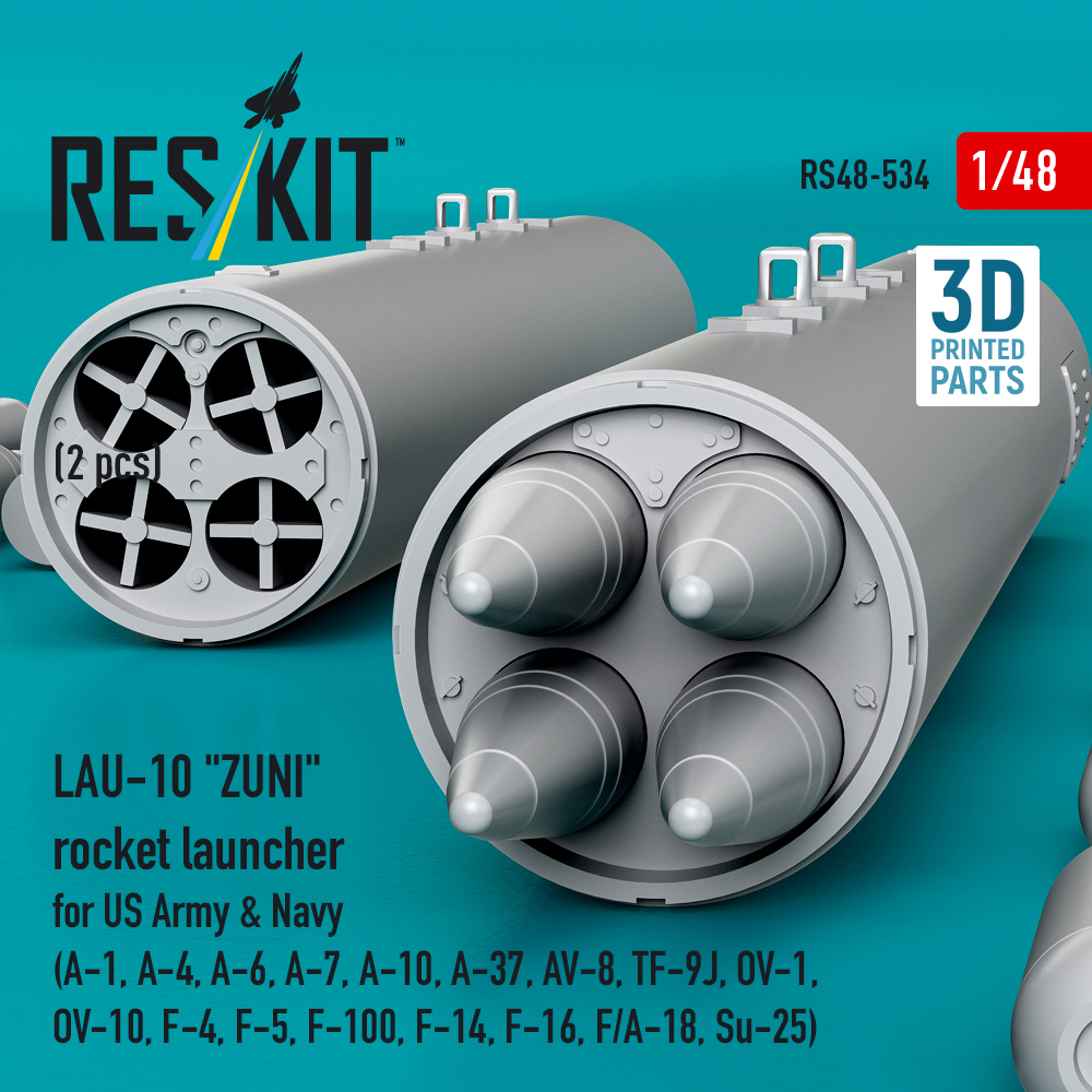 Reskit LAU-10 "ZUNI" rocket launcher for US Army & Navy (2 pcs) (A-1, A-4, A-6, A-7, A-10, A-37, AV-8, TF-9J, OV-1, OV-10, F-4, F-5, F-100, F-14, F-16, F/A-18, Su-25) (3D Printed) (1/48) - Image 3