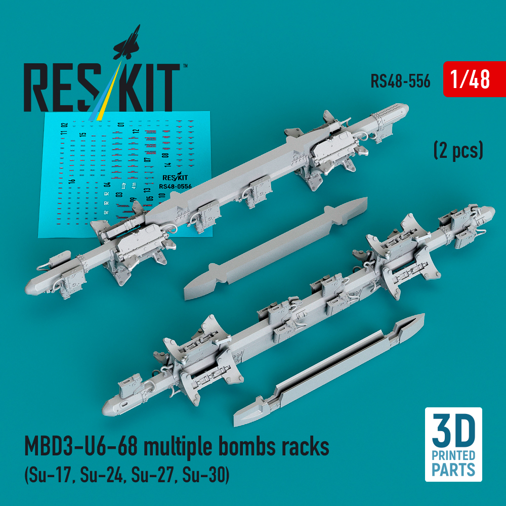 Reskit MBD3-U6-68 multiple bombs racks (2 pcs) (Su-17, Su-24, Su-27, Su-30) (3D Printed) (1/48)
