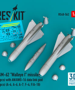 Reskit AGM-62 "Walleye I" missiles (2 pcs) with AN/AWG-16 data link pod (1 pcs) (A-4, A-6, A-7, F-4, F/A-18) (3D Printed) (1/48)