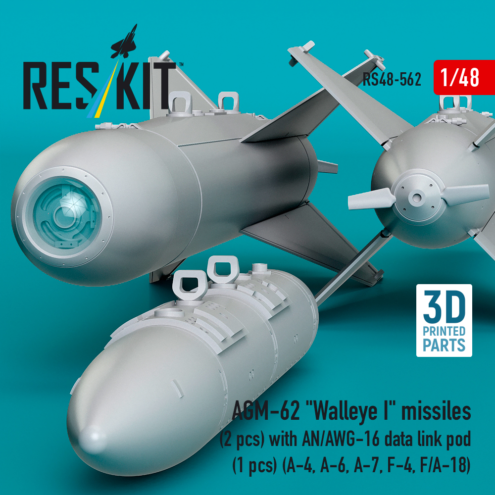 Reskit AGM-62 "Walleye I" missiles (2 pcs) with AN/AWG-16 data link pod (1 pcs) (A-4, A-6, A-7, F-4, F/A-18) (3D Printed) (1/48) - Image 2