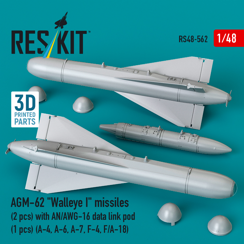 Reskit AGM-62 "Walleye I" missiles (2 pcs) with AN/AWG-16 data link pod (1 pcs) (A-4, A-6, A-7, F-4, F/A-18) (3D Printed) (1/48) - Image 3