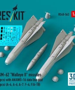 Reskit AGM-62 "Walleye I" missiles (2 pcs) with AN/AWG-16 data link pod (1 pcs) (A-4, A-6, A-7, F-4, F/A-18) (3D Printed) (1/48)