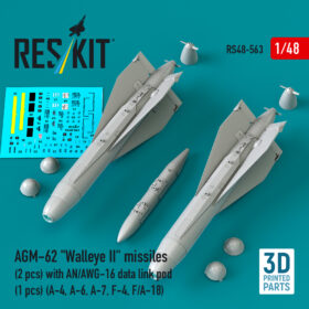 Reskit AGM-62 "Walleye I" missiles (2 pcs) with AN/AWG-16 data link pod (1 pcs) (A-4, A-6, A-7, F-4, F/A-18) (3D Printed) (1/48)