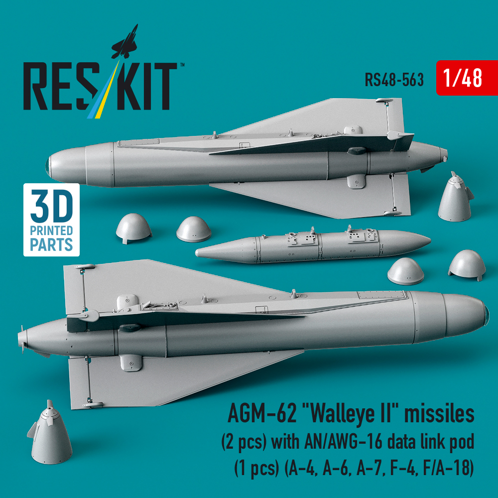 Reskit AGM-62 "Walleye I" missiles (2 pcs) with AN/AWG-16 data link pod (1 pcs) (A-4, A-6, A-7, F-4, F/A-18) (3D Printed) (1/48) - Image 2