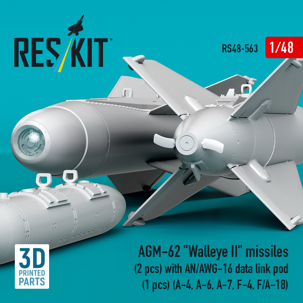 Reskit AGM-62 "Walleye I" missiles (2 pcs) with AN/AWG-16 data link pod (1 pcs) (A-4, A-6, A-7, F-4, F/A-18) (3D Printed) (1/48) - Image 3