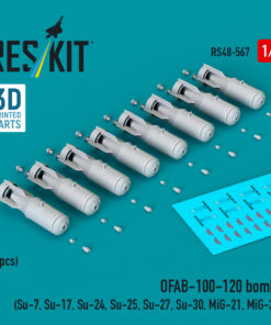 Reskit OFAB-100-120 bombs (8 pcs) (Su-7, Su-17, Su-24, Su-25, Su-27, Su-30, MiG-21, MiG-27) (3D Printed) (1/48)