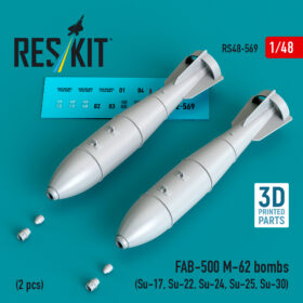 Reskit FAB-500 M-62 bombs (2 pcs) (Su-17, Su-22, Su-24, Su-25, Su-30) (3D Printed) (1/48)