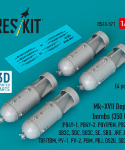 Reskit Mk-XVII Depth bombs (350 lb) (4 pcs) (PB4Y-1, PB4Y-2, PBY/PBN, PB2Y, SB2C, SOC, SO3C, SC, SBD, JRF, J4F, TBF/TBM, PV-1, PV-2, PBM, PBJ, OS2U, SB2U ) (3D Printed) (1/48)