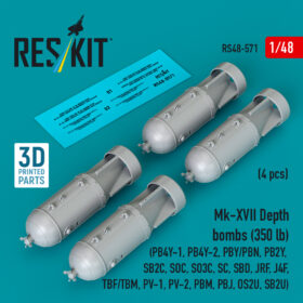 Reskit Mk-XVII Depth bombs (350 lb) (4 pcs) (PB4Y-1, PB4Y-2, PBY/PBN, PB2Y, SB2C, SOC, SO3C, SC, SBD, JRF, J4F, TBF/TBM, PV-1, PV-2, PBM, PBJ, OS2U, SB2U ) (3D Printed) (1/48)