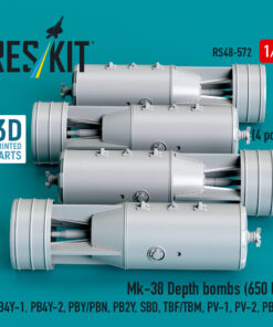 Alternative view of Reskit Mk-38 Depth bombs (650 lb) (4 pcs) (PB4Y-1, PB4Y-2, PBY/PBN, PB2Y, SBD, TBF/TBM, PV-1, PV-2, PBM) (3D Printed) (1/48)