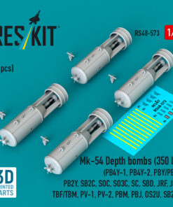 Reskit Mk-54 Depth bombs (350 lb) (4 pcs) (PB4Y-1, PB4Y-2, PBY/PBN, PB2Y, SB2C, SOC, SO3C, SC, SBD, JRF, J4F, TBF/TBM, PV-1, PV-2, PBM, PBJ, OS2U, SB2U) (3D Printed) (1/48)
