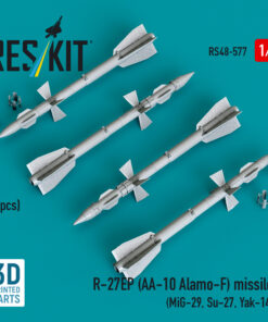 Alternative view of Reskit R-27EP (AA-10 Alamo-F) missiles (4 pcs) (MiG-29, Su-27, Yak-141) (3D Printed) (1/48)