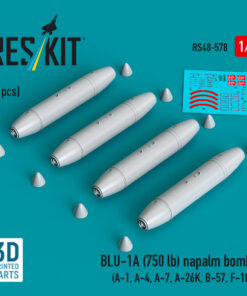 Reskit BLU-1A (750 lb) napalm bombs (4 pcs) (A-1, A-4, A-7, A-26K, B-57, F-100) (3D Printed) (1/48)