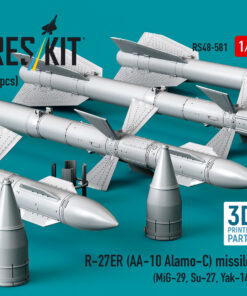 Alternative view of Reskit R-27ER (AA-10 Alamo-C) missiles (4 pcs) (MiG-29, Su-27, Yak-141) (3D Printed) (1/48)