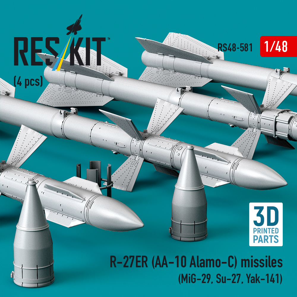 Reskit R-27ER (AA-10 Alamo-C) missiles (4 pcs) (MiG-29, Su-27, Yak-141) (3D Printed) (1/48) - Image 2
