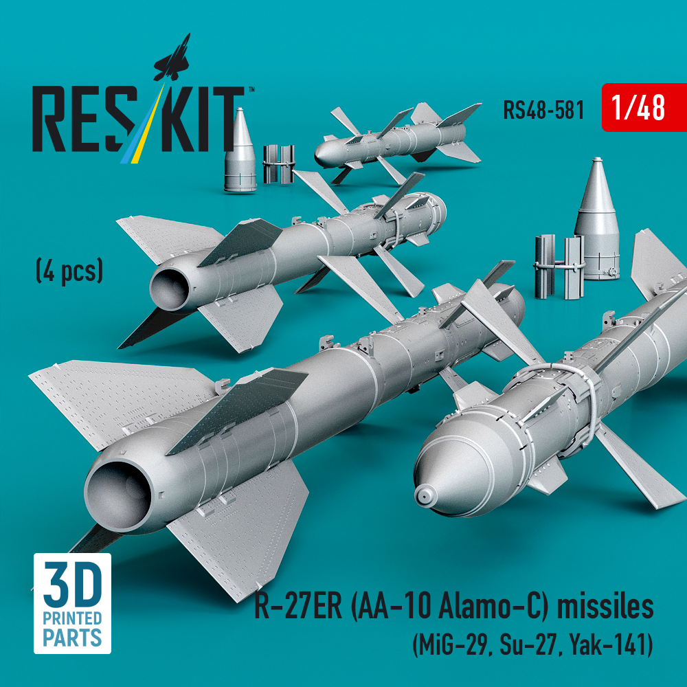 Reskit R-27ER (AA-10 Alamo-C) missiles (4 pcs) (MiG-29, Su-27, Yak-141) (3D Printed) (1/48) - Image 3