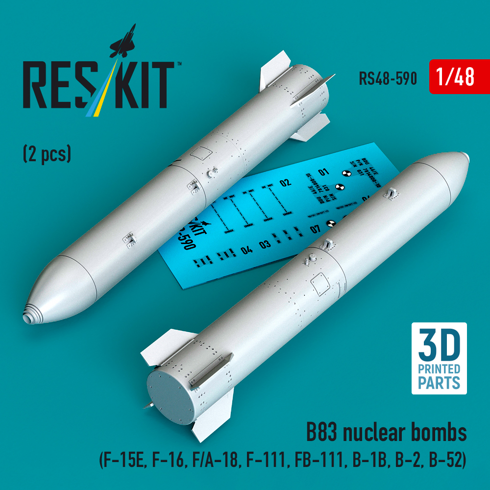 Reskit B83 nuclear bombs (2 pcs) (F-15E, F-16, F/A-18, F-111, FB-111, B-1B, B-2, B-52) (3D Printed) (1/48)