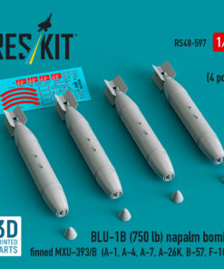Reskit BLU-1B (750 lb) napalm bombs finned MXU-393/B (4 pcs) (A-1, A-4, A-7, A-26K, B-57, F-100) (3D Printed) (1/48)