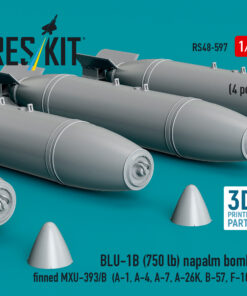 Alternative view of Reskit BLU-1B (750 lb) napalm bombs finned MXU-393/B (4 pcs) (A-1, A-4, A-7, A-26K, B-57, F-100) (3D Printed) (1/48)