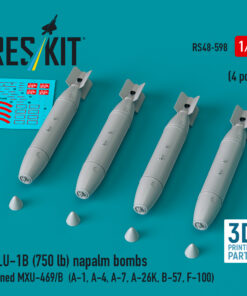 Reskit BLU-1B (750 lb) napalm bombs finned MXU-469/B (4 pcs) (A-1, A-4, A-7, A-26K, B-57, F-100) (3D Printed) (1/48)