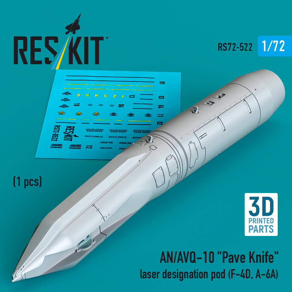 Reskit AN/AVQ-10 "Pave Knife" laser designation pod (1 pcs) (F-4D, A-6A) (3D Printed) (1/72)
