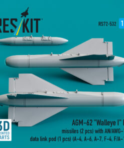 Alternative view of Reskit AGM-62 "Walleye I" ER missiles (2 pcs) with AN/AWG-16 data link pod (1 pcs) (A-4, A-6, A-7, F-4, F/A-18) (3D Printed) (1/72)