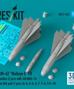 Reskit AGM-62 "Walleye II" ER missiles (2 pcs) with AN/AWG-16 data link pod (1 pcs) (A-4, A-6, A-7, F-4, F/A-18) (3D Printed) (1/72)