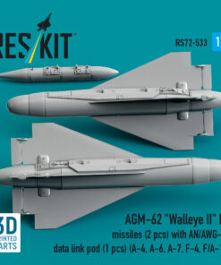Alternative view of Reskit AGM-62 "Walleye II" ER missiles (2 pcs) with AN/AWG-16 data link pod (1 pcs) (A-4, A-6, A-7, F-4, F/A-18) (3D Printed) (1/72)
