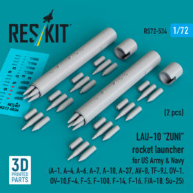 Reskit LAU-10 "ZUNI" rocket launcher for US Army & Navy (2 pcs) (A-1, A-4, A-6, A-7, A-10, A-37, AV-8, TF-9J, OV-1, OV-10, F-4, F-5, F-100, F-14, F-16, F/A-18, Su-25) (3D Printed) (1/72)